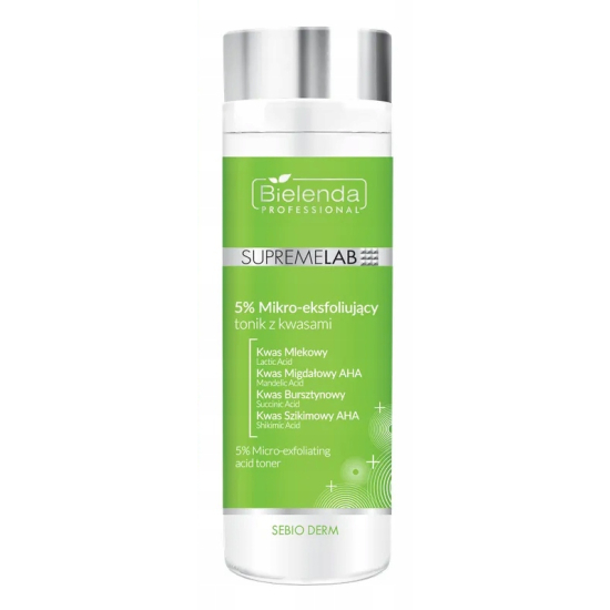 BIELENDA PROFESSIONAL SUPREMELAB SEBIO DERM 5% MIKRO-EKSFOLIUJĄCY TONIK Z KWASAMI 200ML
